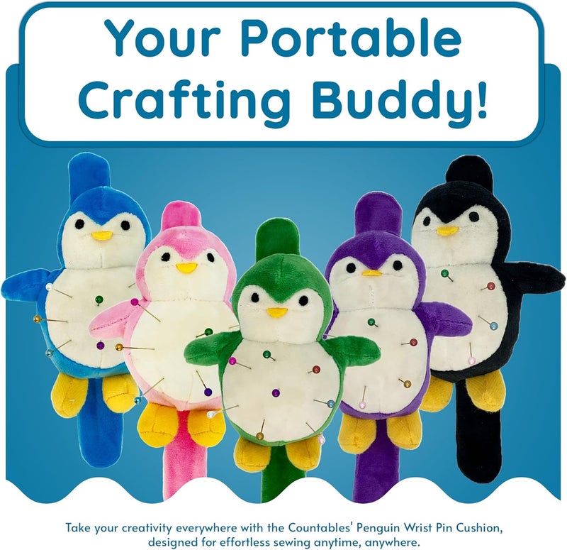Countables Cute Penguin Wrist Pin Cushion for Sewing - Snap Bracelet Wrist Bands for Pins and Needles - Sewing Supplies and Accessories - Needle Minder & Holder - Adjustable Pincushions (Blue) - Image 2
